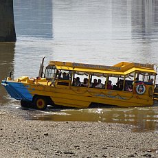 Converted DUK-W amphibious assault craft in use as a tourist bus, River Thames, Vauxhall, London 2007 “ Photo: Iridescenti