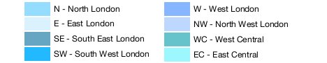 London Map. Postcodes and London areas