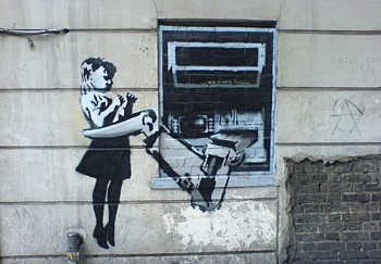 Banksy graffiti, on Rosebury Avenue, London. Photo Credit: eadmundo. C.C.License