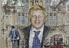 Portrait of Boris Johnson. Painting by Dennis Syrett, courtesy of Mall Galleries, London