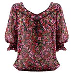 Rose Print Chiffon Top. Peacocks.