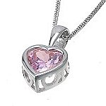 White Gold Pink Cubic Zirconia Heart Pendant. Ernest Jones.