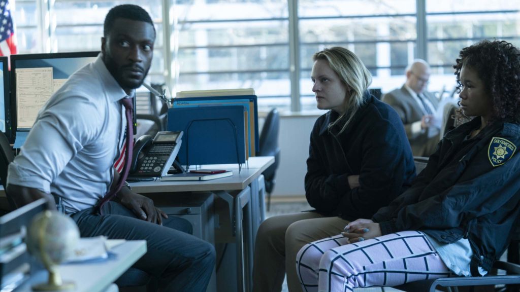 Aldis Hodge as James Lanier, Elisabeth Moss as Cecilia Kass and Storm Reid as Sydney Lanier in The Invisible Man, directed by Leigh Whannell. Photo: Mark Rogers. Copyright: 2020 Universal Pictures. All Rights Reserved.