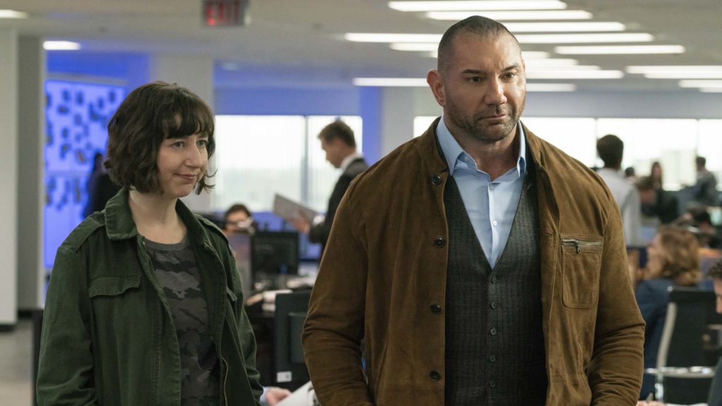 Kristen Schaal as Bobbi Ault and Dave Bautista as JJ in My Spy, directed by Peter Segal. Photo: Michael Gibson. Copyright: 2018 STX Financing, LLC. All Rights Reserved.