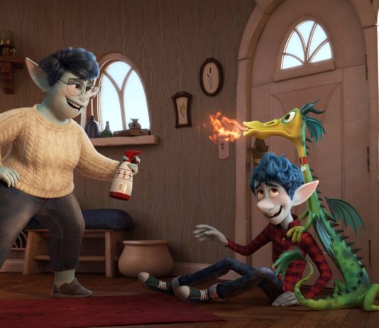 Laurel Lightfoot (voiced by Julia Louis-Dreyfus) and Ian Lightfoot (Tom Holland) in Onward, directed by Dan Scanlon. Photo: courtesy Disney Pixar. Copyright: 2020 Disney Pixar. All Rights Reserved.