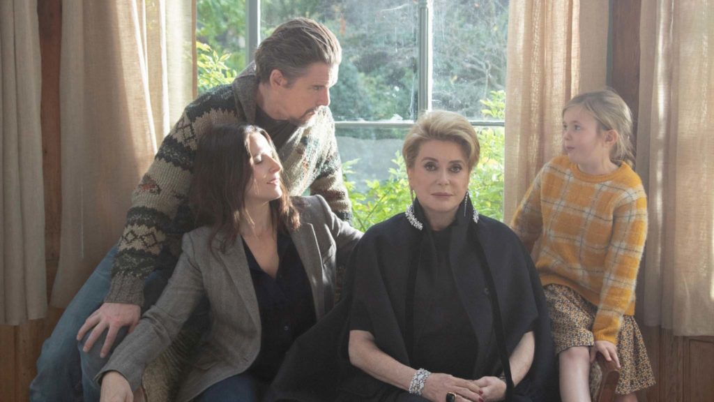 Juliette Binoche, Ethan Hawke, Catherine Deneuve and Clementine Grenier star in The Truth, directed by Hirokazu Kore-eda. Copyright: Curzon Artificial Eye. All Rights Reserved.