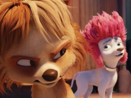 Batty (voiced by Samara Weaving) and Freddy Lupin (Ilai Swindells) in his poodle form in 100% Wolf, directed by Alexs Stadermann. Copyright: Vertigo Releasing. All Rights Reserved.
