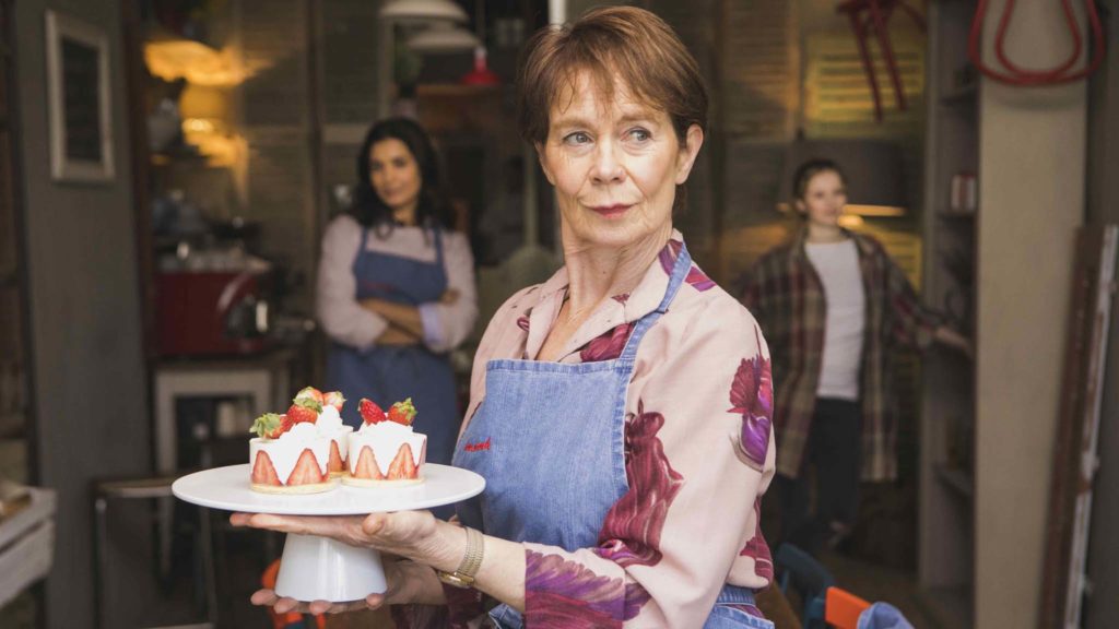 Shelley Conn as Isabella, Celia Imrie as Mimi and Shannon Tarbet as Clarissa in Love Sarah, directed by Eliza Schroeder. Photo: Ali Tollervey. Copyright: Parkland Entertainment. All Rights Reserved.