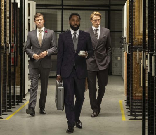 Jack Cutmore-Scott, John David Washington and Robert Pattinson in Tenet, directed by Christopher Nolan. Photo: Melinda Sue Gordon. Copyright: 2020 Warner Bros. Entertainment Inc. All Rights Reserved.