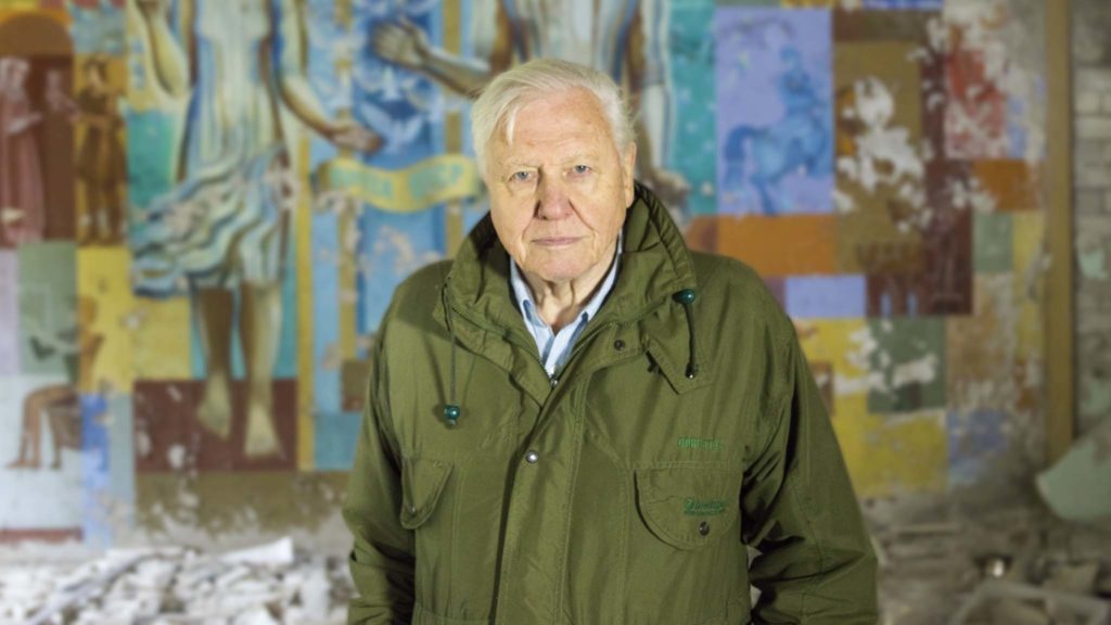 David Attenborough in Chernobyl in the documentary David Attenborough: A Life On Our Planet, directed by Alastair Fothergill, Jonnie Hughes and Keith Scholey. Photo: Joe Fereday. Copyright: Silverback Films. All Rights Reserved.