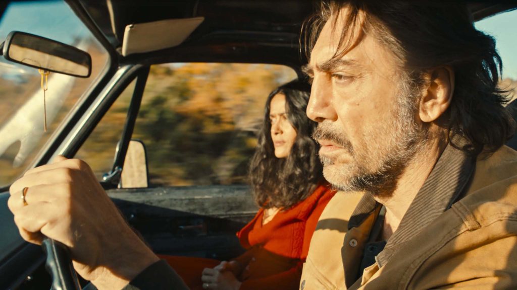 Salma Hayek as Dolores and Javier Bardem as Leo in The Roads Not Taken, directed by Sally Potter. Copyright: British Broadcasting Corporation/British Film Institute/Adventure Pictures. All Rights Reserved.