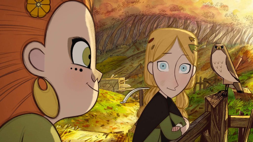 Mebh MacTire (voiced by Eva Whittaker) and Robyn Goodfellowe (Honor Kneafsey) in Wolfwalkers, directed by Tomm Moore and Ross Stewart. Copyright: Wildcard Distribution. All Rights Reserved.