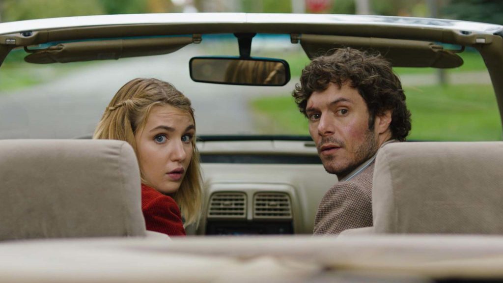 Sophie Nelisse as Caroline and Adam Brody as Abe Applebaum in The Kid Detective, directed by Evan Morgan. Copyright: Sony Pictures Releasing. All Rights Reserved.