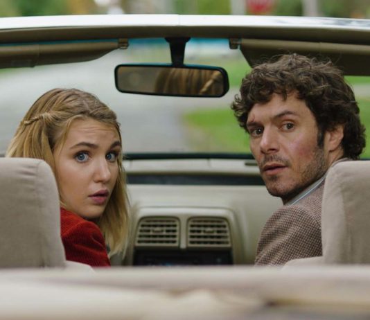 Sophie Nelisse as Caroline and Adam Brody as Abe Applebaum in The Kid Detective, directed by Evan Morgan. Copyright: Sony Pictures Releasing. All Rights Reserved.