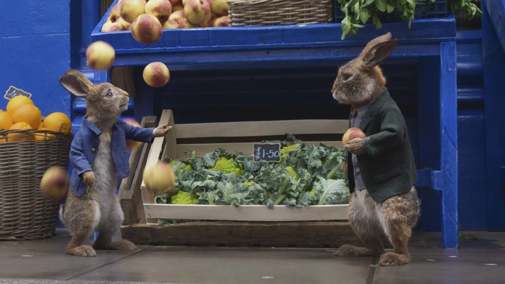 Peter Rabbit (James Corden) and Barnabus (Lennie James) in Peter Rabbit 2, directed by Will Gluck. Copyright: 2020 CTMG. All Rights Reserved. PETER RABBIT and all associated characters copyright: Frederick Warne & Co Limited.