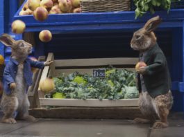 Peter Rabbit (James Corden) and Barnabus (Lennie James) in Peter Rabbit 2, directed by Will Gluck. Copyright: 2020 CTMG. All Rights Reserved. PETER RABBIT and all associated characters copyright: Frederick Warne & Co Limited.