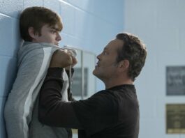 Zack Shires as Tim Turnipseed and Vince Vaughn as Millie Kessler in the Butcher's body in Freaky, directed by Christopher Landon. Photo: Brian Douglas. Copyright: 2020 Universal Studios. All Rights Reserved.
