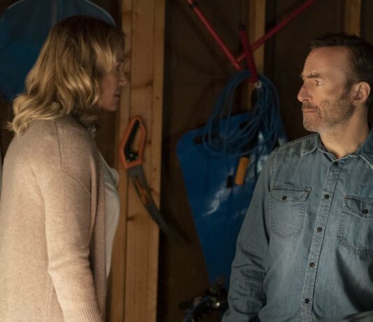 Connie Nielsen as Becca Mansell and Bob Odenkirk as Hutch Mansell in Nobody, directed by Ilya Naishuller. Photo: Allen Fraser. Copyright: 2021 Universal Studios. All Rights Reserved.