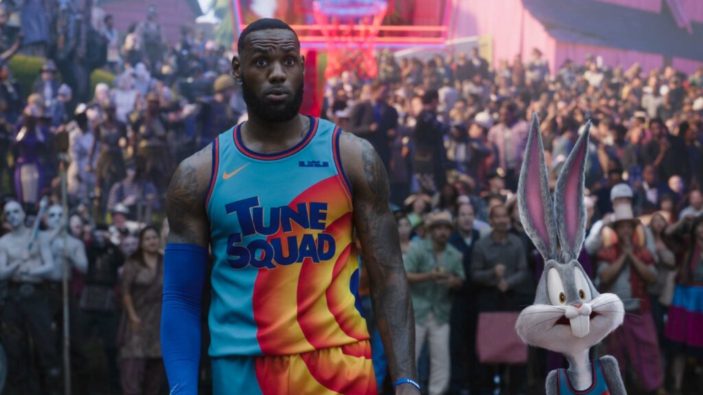 LeBron James and Bugs Bunny in Space Jam: A New Legacy, directed by Malcolm D Lee. Photo: courtesy of Warner Bros. Pictures. Copyright: 2021 Warner Bros. Entertainment Inc. All Rights Reserved.