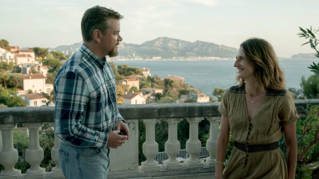 Matt Damon as Bill and Camille Cottin as Virginie in Stillwater, directed by Tom McCarthy. Photo: Jessica Forde. Copyright: Focus Features, LLC. All Rights Reserved.