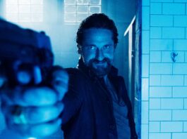 Gerard Butler as Bob Viddick in Copshop, directed by Joe Carnahan. Photo: Kyle Kaplan. Copyright: 2021 Open Road Films/Briarcliff Entertainment. All Rights Reserved.