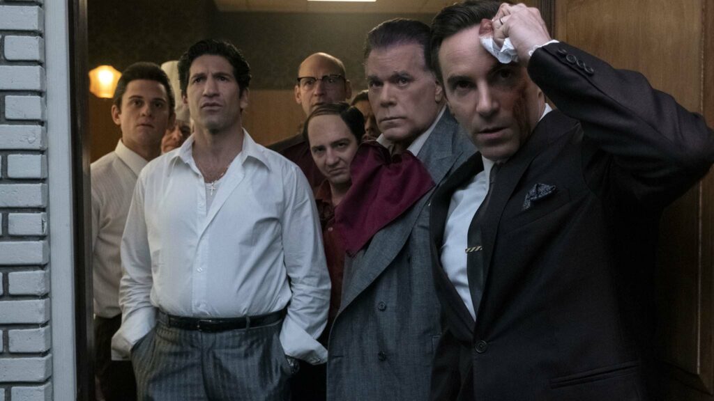 Billy Magnussen as Paulie Walnuts, Jon Bernthal as Johnny Soprano, Corey Stoll as Junior Soprano, John Magaro as Silvio Dante, Ray Liotta as “Hollywood Dick” Moltisanti and Alessandro Nivola as Dickie Moltisanti in The Many Saints Of Newark, directed by Alan Taylor. Photo: Barry Wetcher. Copyright: 2019 Warner Bros. Entertainment Inc. All Rights Reserved.