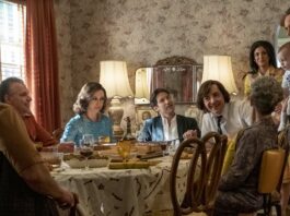 Corey Stoll as Junior Soprano, Vera Farmiga as Livia Soprano, Jon Bernthal as Johnny Soprano, Michael Gandolfini as teenage Tony Soprano, Gabriella Piazza as Joanne Moltisanti and Alessandro Nivola as Dickie Moltisanti in The Many Saints Of Newark, directed by Alan Taylor. Photo: Barry Wetcher. Copyright: 2019 Warner Bros. Entertainment Inc. All Rights Reserved.