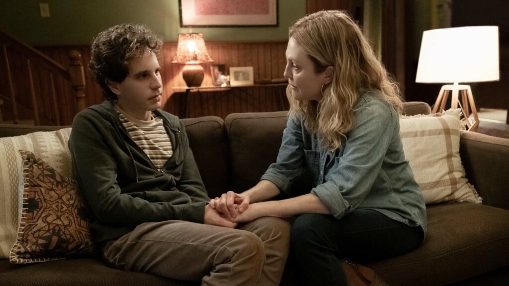 Ben Platt as Evan Hansen and Julianne Moore as Heidi Hansen in Dear Evan Hansen, directed by Stephen Chbosky. Photo: Erika Doss. Copyright: 2021 Universal Studios. All Rights Reserved.