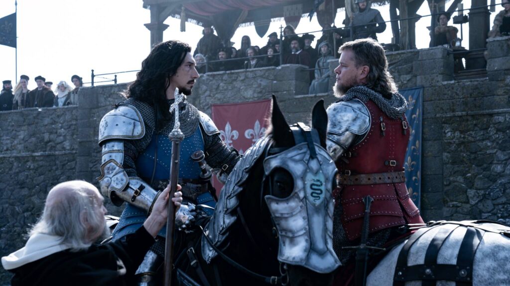 Adam Driver as Jacques LeGris and Matt Damon as Jean de Carrouges in The Last Duel, directed by Ridley Scott. Photo: Patrick Redmond. Copyright: 2021 20th Century Studios. All Rights Reserved.