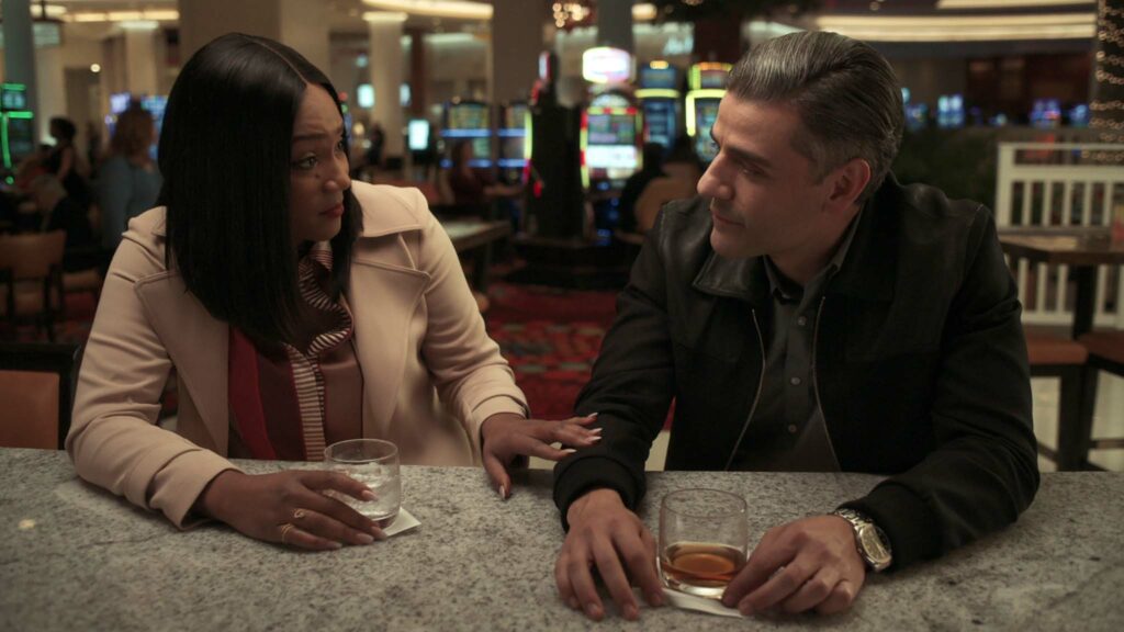 Tiffany Haddish as La Linda and Oscar Isaac as William Tell in The Card Counter, directed by Paul Schrader. Photo: courtesy of Focus Features. Copyright: 2021 Focus Features, LLC. All Rights Reserved.