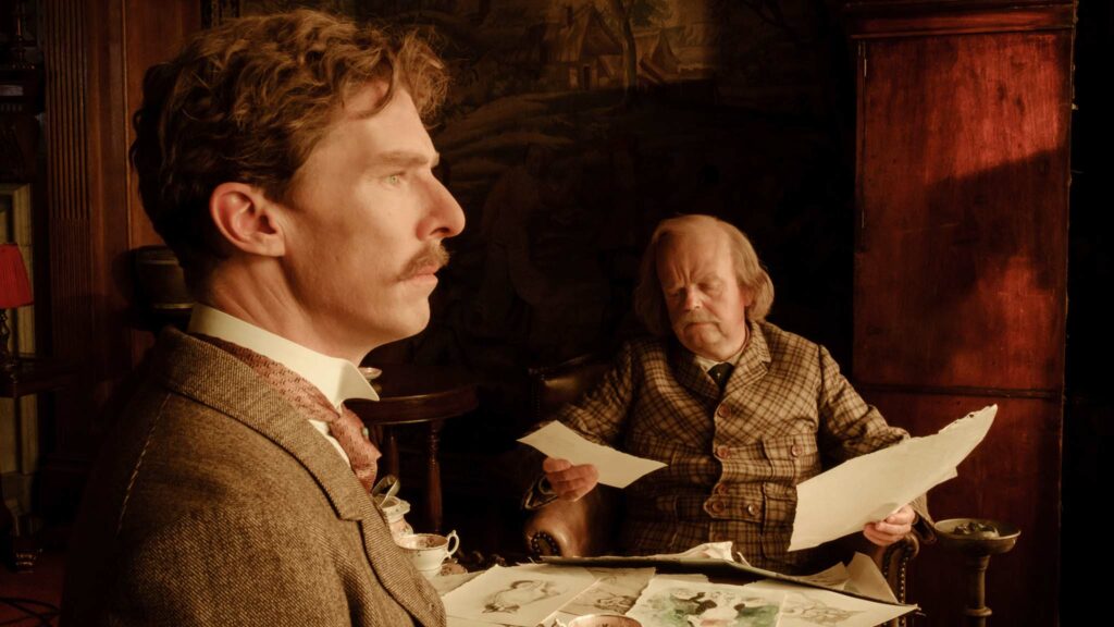 Benedict Cumberbatch as Louis Wain and Toby Jones as Sir William Ingram in The Electrical Life Of Louis Wain, directed by Will Sharpe. Photo: Jaap Buitendijk. Copyright: StudioCanal. All Rights Reserved.