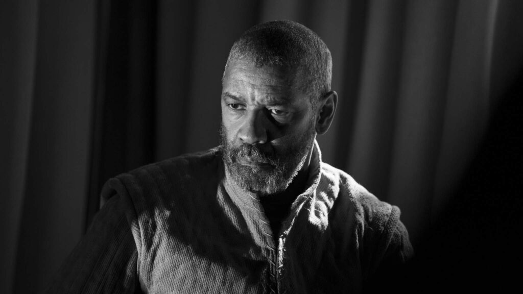 Denzel Washington as Lord Macbeth in The Tragedy Of Macbeth, directed by Joel Coen. Photo: Alison Rosa. Copyright: Apple TV+. All Rights Reserved.