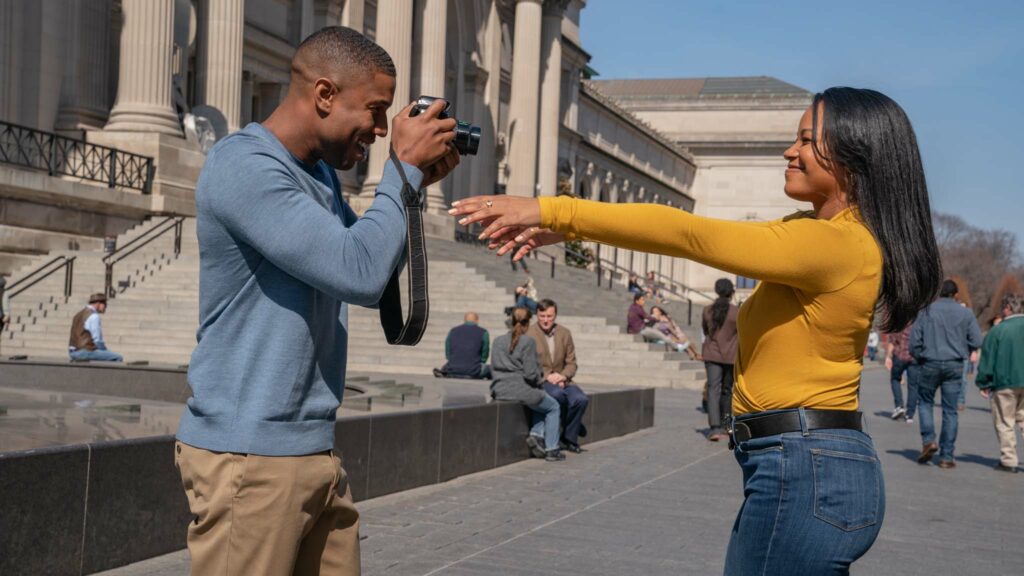 Michael B Jordan as Charles Monroe King and Chante Adams as Dana Canedy in A Journal For Jordan, directed by Denzel Washington. Photo: David Lee. Copyright: 2021 CTMG, Inc. All Rights Reserved.