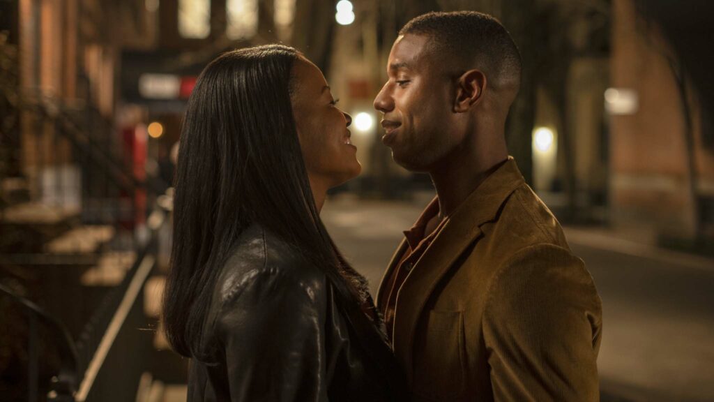 Chante Adams as Dana Canedy and Michael B Jordan as Charles Monroe King in A Journal For Jordan, directed by Denzel Washington. Photo: David Lee. Copyright: 2021 CTMG, Inc. All Rights Reserved.