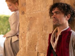 Haley Bennett as Roxanne and Peter Dinklage as Cyrano in Cyrano, directed by Joe Wright. Photo: Peter Mountain. Copyright: 2021 Metro-Goldwyn-Mayer Pictures Inc. All Rights Reserved.