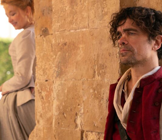 Haley Bennett as Roxanne and Peter Dinklage as Cyrano in Cyrano, directed by Joe Wright. Photo: Peter Mountain. Copyright: 2021 Metro-Goldwyn-Mayer Pictures Inc. All Rights Reserved.