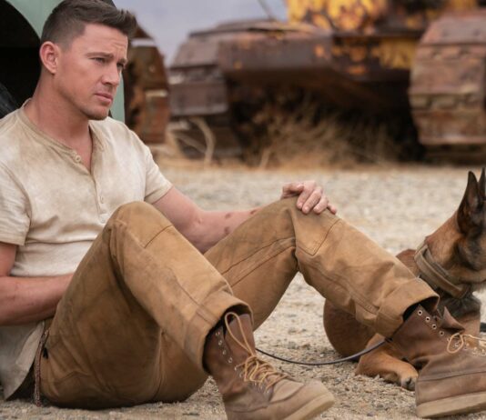 Channing Tatum as Briggs and Lulu the Belgian Malinois in Dog, directed by Reid Carolin and Channing Tatum. Photo: Hilary Bronwyn Gayle/SMPSP. Copyright: 2022 Metro-Goldwyn-Mayer Pictures Inc. All Rights Reserved.