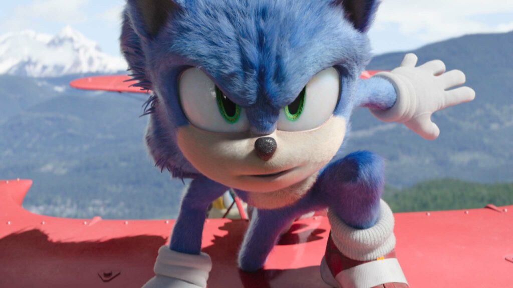 Sonic (voiced by Ben Schwartz) in Sonic The Hedgehog 2, directed by Jeff Fowler. Photo: courtesy Paramount Pictures and Sega of America. Copyright: 2021 Paramount Pictures and Sega of America, Inc. All Rights Reserved.