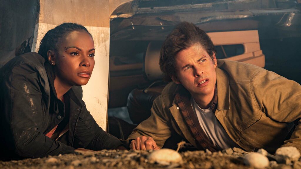 Tika Sumpter as Maddie Wachowski and James Marsden as Tom Wachowski in Sonic The Hedgehog 2, directed by Jeff Fowler. Photo: Kimberley French. Copyright: 2021 Paramount Pictures and Sega of America, Inc. All Rights Reserved.