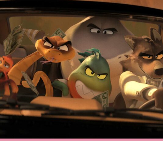 Ms Tarantula (voiced by Awkwafina), Mr Snake (Marc Maron), Mr Shark (Craig Robinson), Mr Piranha (Anthony Ramos) and Mr Wolf (Sam Rockwell) in The Bad Guys, directed by Pierre Perifel. Copyright: 2021 DreamWorks Animation LLC. All Rights Reserved.