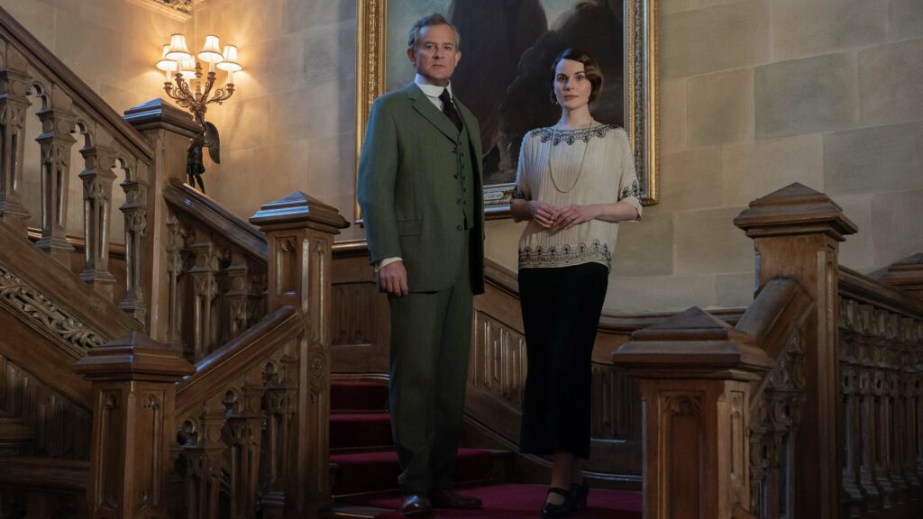 Hugh Bonneville as Robert Grantham and Michelle Dockery as Lady Mary in Downton Abbey: A New Era, directed by Simon Curtis. Photo: Ben Blackall. Copyright: 2021 Focus Features, LLC. All Rights Reserved.