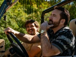 Pedro Pascal as Javi Gutierrez and Nicolas Cage as Nick Cage in The Unbearable Weight Of Massive Talent, directed by Tom Gormican. Photo: Katalin Vermes. Copyright: Lionsgate Films. All Rights Reserved.