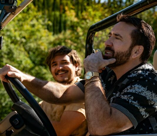 Pedro Pascal as Javi Gutierrez and Nicolas Cage as Nick Cage in The Unbearable Weight Of Massive Talent, directed by Tom Gormican. Photo: Katalin Vermes. Copyright: Lionsgate Films. All Rights Reserved.