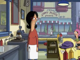 Bob Belcher (voiced by H Jon Benjamin), Linda Belcher (John Roberts), Louise Belcher (Kristen Schaal), Gene Belcher (Eugene Mirman) and Tina Belcher (Dan Mintz) in The Bob’s Burgers Movie, directed by Loren Bouchard and Bernard Derriman. Copyright: 2022 20th Century Studios. All Rights Reserved.