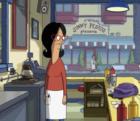 Bob Belcher (voiced by H Jon Benjamin), Linda Belcher (John Roberts), Louise Belcher (Kristen Schaal), Gene Belcher (Eugene Mirman) and Tina Belcher (Dan Mintz) in The Bob’s Burgers Movie, directed by Loren Bouchard and Bernard Derriman. Copyright: 2022 20th Century Studios. All Rights Reserved.