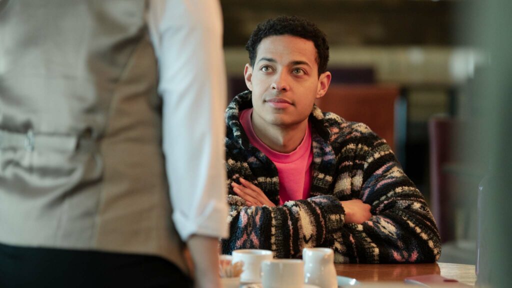 Daryl McCormack as Leo Grande in Good Luck To You, Leo Grande, directed by Sophie Hyde. Photo: Nick Wall. Copyright: Lionsgate Films. All Rights Reserved.