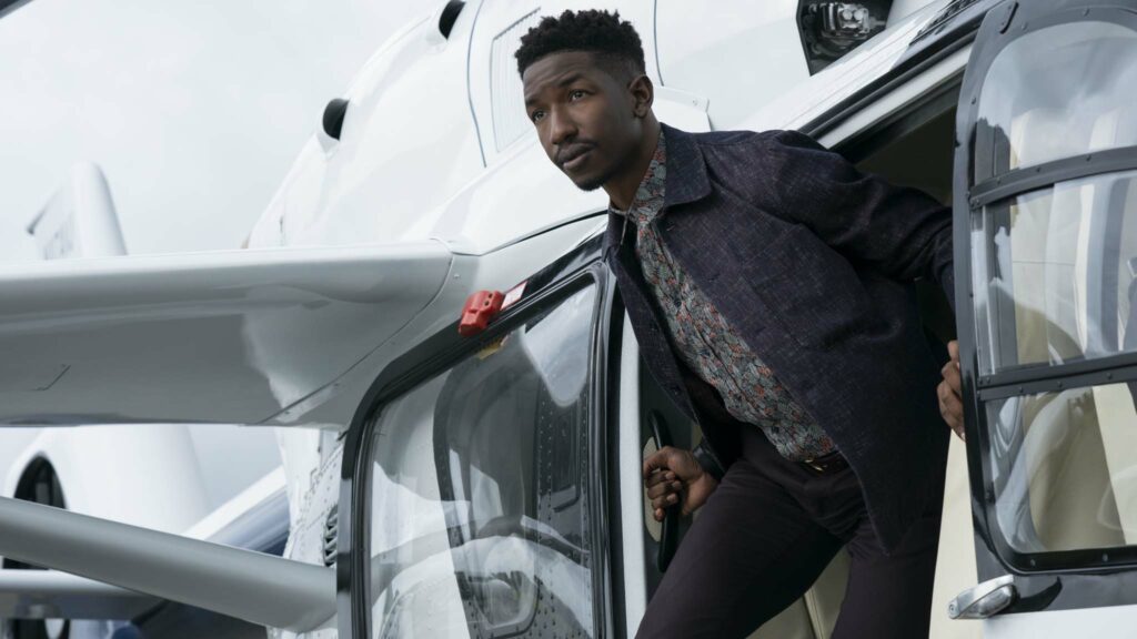 Mamoudou Athie as Ramsay Cole in Jurassic World: Dominion, directed by Colin Trevorrow. Photo: John Wilson. Copyright: 2022 Universal Studios and Amblin Entertainment. All Rights Reserved.