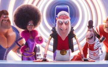 Stronghold (voiced by Danny Trejo), Belle Bottom (Taraji P Henson), Wild Knuckles (Alan Arkin), Jean Clawed (Jean-Claude Van Damme), Svengeance (Dolph Lundgren) and Nun-Chuck (Lucy Lawless) in Minions: The Rise Of Gru, directed by Kyle Balda, Brad Ableson and Jonathan del Val. Copyright: 2022 Universal Studios. All Rights Reserved.
