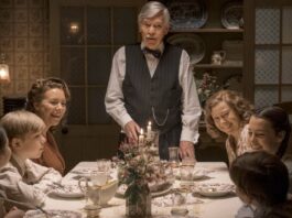 Eden Hamilton as Pattie, Austin Haynes as Thomas, Sheridan Smith as Annie, Sir Tom Courtenay, Jenny Agutter as Bobbie Waterbury, Beau Gadsdon as Lily and Zac Cudby as Ted in The Railway Children Return, directed by Morgan Matthews. Photo: Lara Cornell. Copyright: StudioCanal. All Rights Reserved.