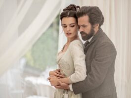 Emma Mackey as Adrienne Bourges and Romain Duris as Gustave Eiffel in Eiffel, directed by Martin Bourboulon. Photo: Antonin Menichetti. Copyright: Vertigo Releasing. All Rights Reserved.